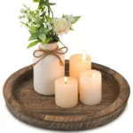 Hanobe Candle Plate Holder Tray: Round Wood